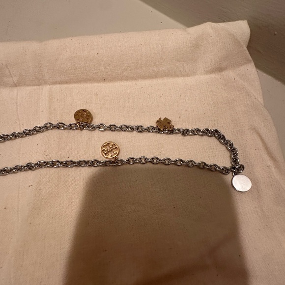 Tory Burch Silver/Gold Logo Necklace and Earrings - Picture 6 of 8